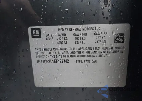 2014 Chevrolet Malibu 1Lt из США, поврежденный, VIN 1G11C5SL1EF127742